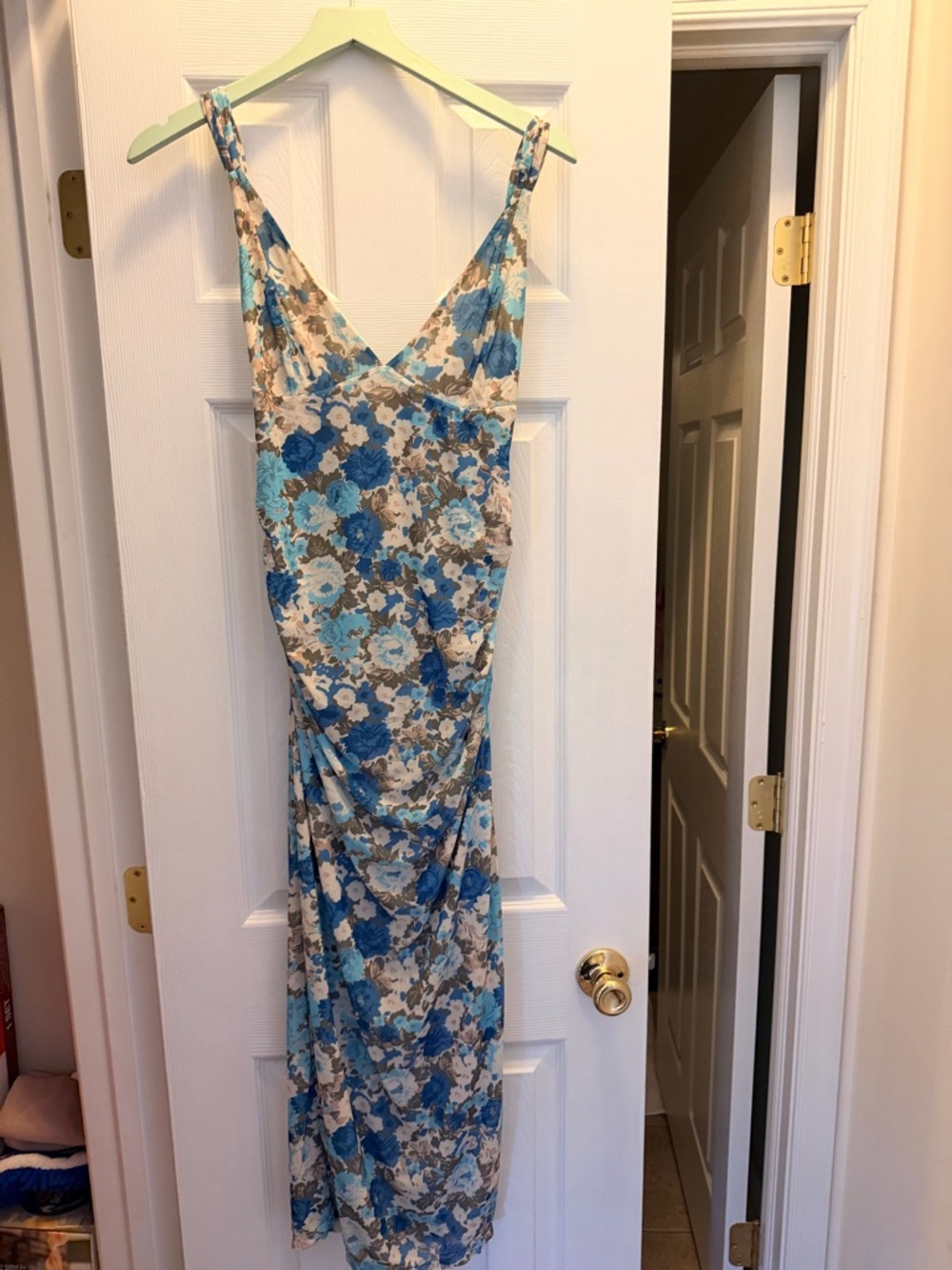 Free People Blue Floral V-Neck Maxi Dress mesh fabric